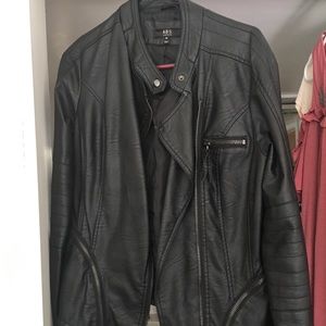 Faux Leather Motorcycle Style Zipper Jacket